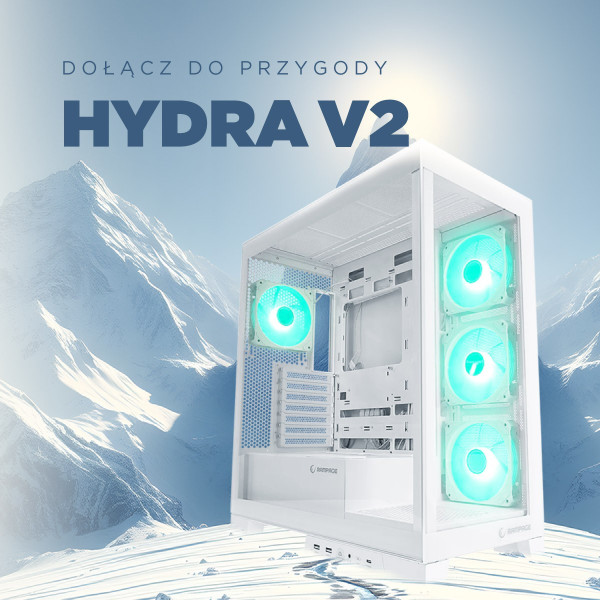 Rampage Hydra V2 Obudowa PC akwarium 4x wentylator ARGB biała
