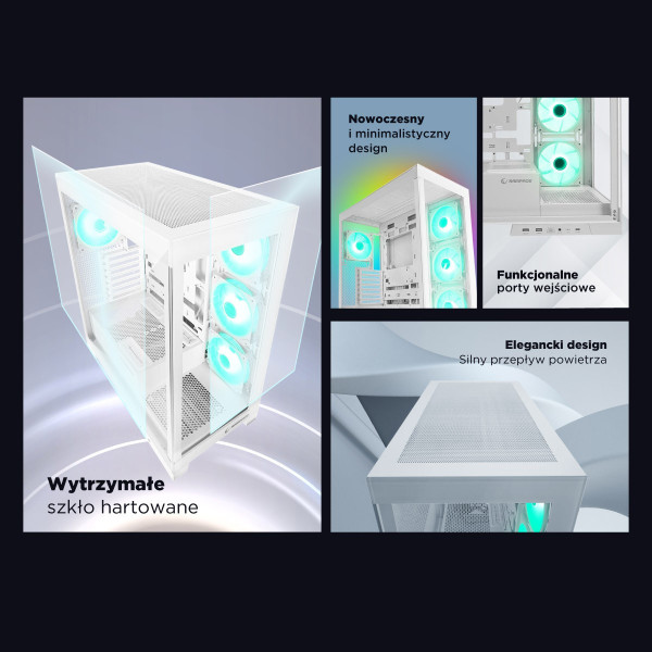 Rampage Hydra V2 Obudowa PC akwarium 4x wentylator ARGB biała