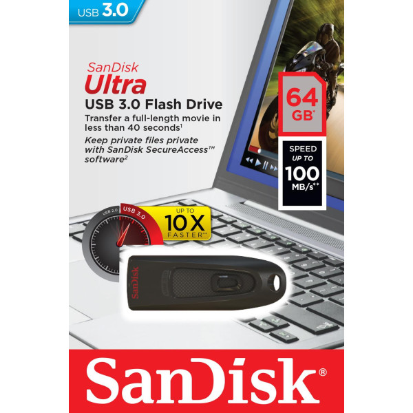 Pendrive SanDisk Cruzer Ultra SDCZ48-064G-U46 (64GB; USB 3.0; kolor czarny)