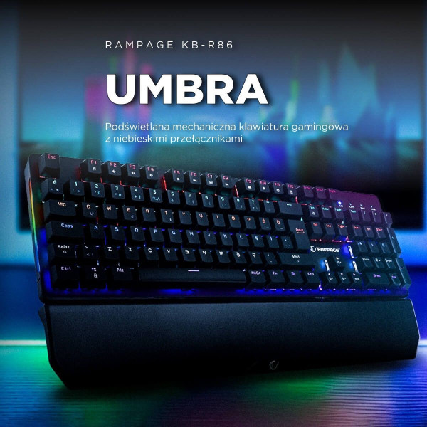 Rampage klawiatura mechaniczna KB-R86 UMBRA Blue Switch Czarna