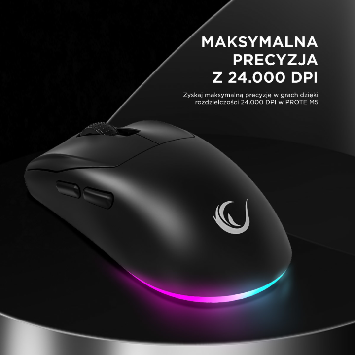 Rampage Prote M5 mysz bezprzewodowa 24000 DPI RGB LED 1K Hz czarna