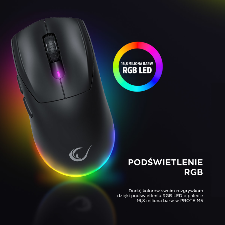 Rampage Prote M5 mysz bezprzewodowa 24000 DPI RGB LED 1K Hz czarna