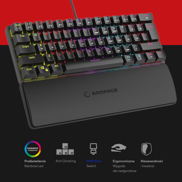 Rampage Klawiatura Mechaniczna PLOWER K60 Blue Switch Czarna