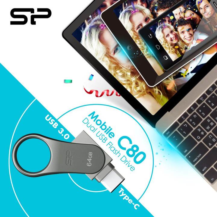 Pendrive Silicon Power Mobile C80 64GB Dual USB 3.1/Type-C Silver (SP064GBUC3C80V1S)
