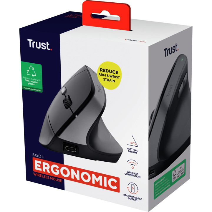 Mysz TRUST BAYO II ERGONOMIC WIRELESS MOUSE BLK (25145)