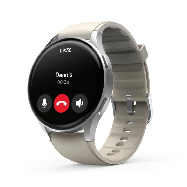 Hama Smartwatch 8900, GPS, AMOLED 1.3, srebrna koperta, beżowy pasek silikonowy
