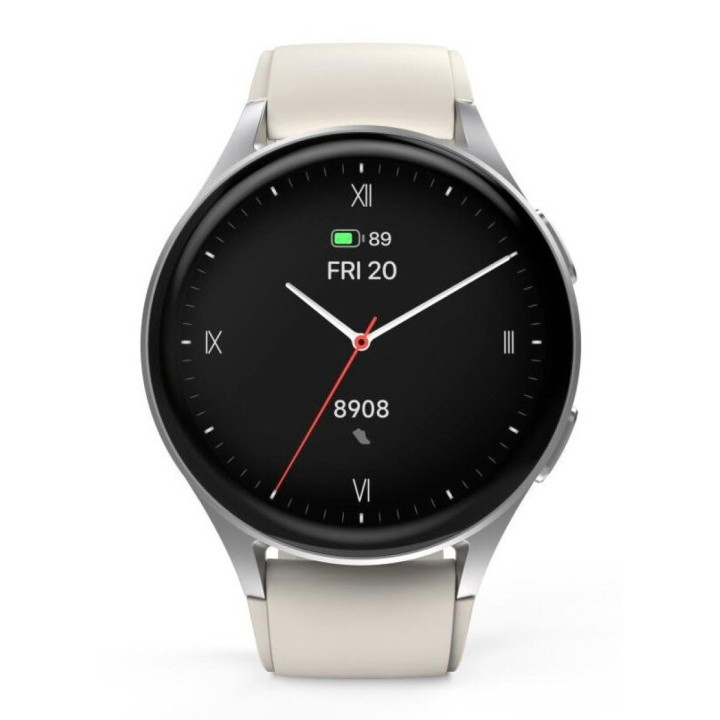 Hama Smartwatch 8900, GPS, AMOLED 1.3, srebrna koperta, beżowy pasek silikonowy
