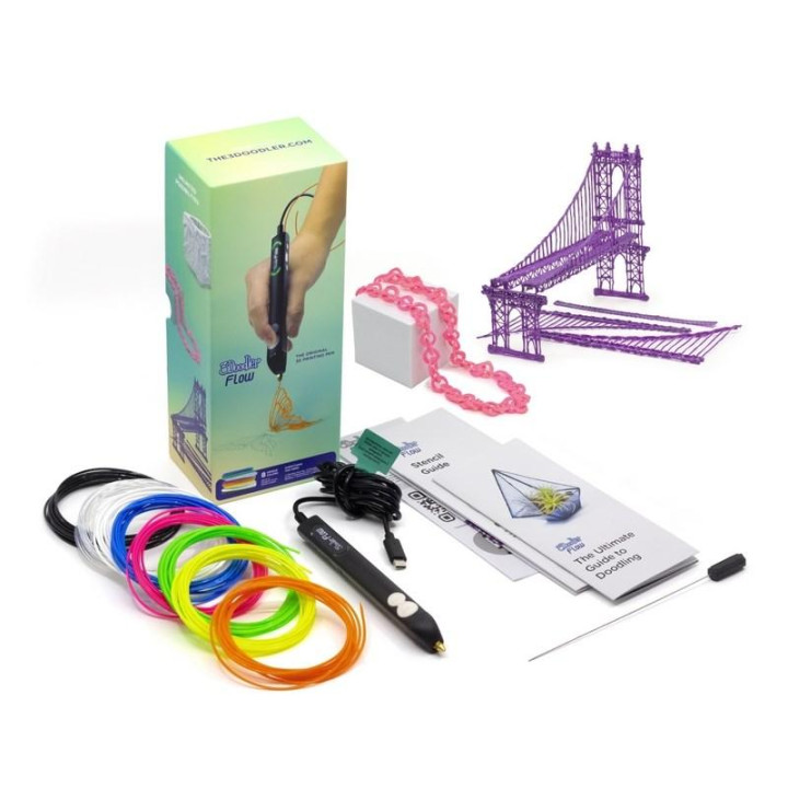 3DOODLER FLOW ESSENTIALS ZESTAW DŁUGOPISU DO DRUKOWANIA 3D + 8 SZT RÓŻNOKOLOROWYCH SZPUL FILAMENTU 1 75MM FLOW