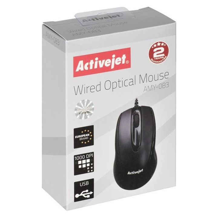 Mysz Activejet AMY-083 (optyczna; 1000 DPI; kolor czarny)