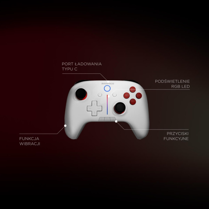 Rampage Hydra Kontroler gamingowy RGB bezprzewodowy pad biały