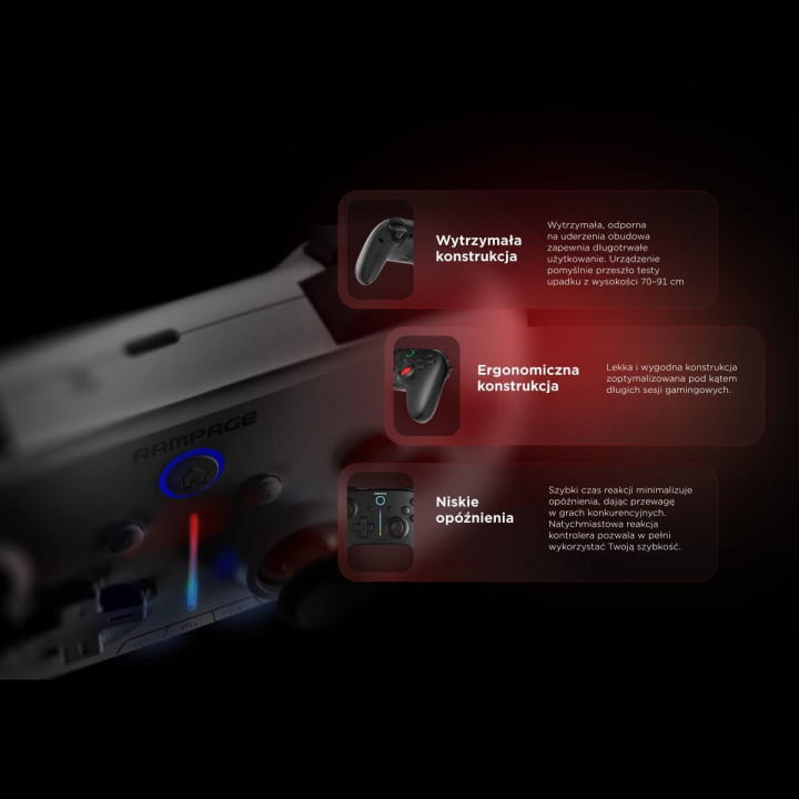 Rampage Hydra Kontroler gamingowy RGB bezprzewodowy pad biały