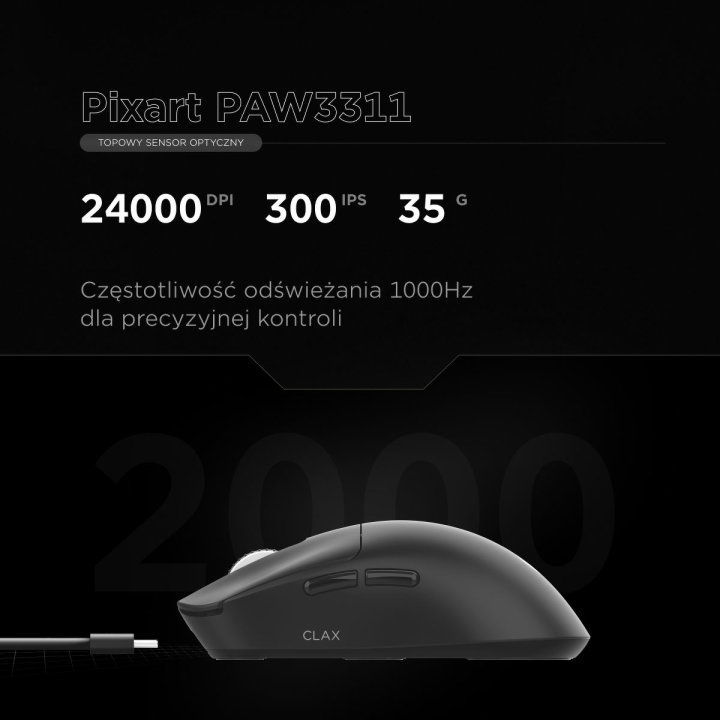 Rampage Clax PAW3311 1k Hz 24 000 DPI bezprzewodowa BT 5.1 czarna