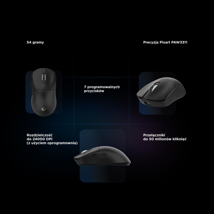 Rampage Clax PAW3311 1k Hz 24 000 DPI bezprzewodowa BT 5.1 czarna