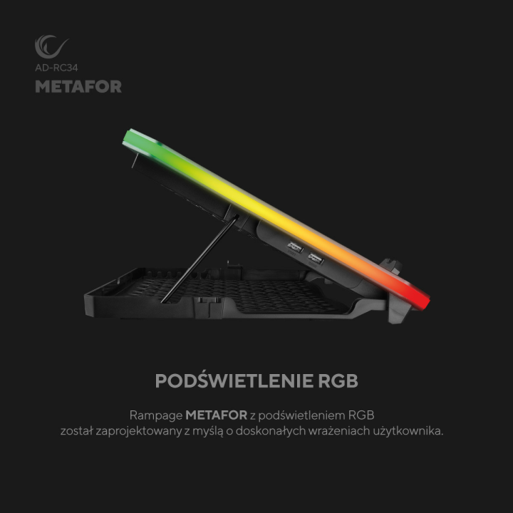 Rampage Podstawka Podkładka chłodząca pod laptopa 10-19" LED USB RGB cicha