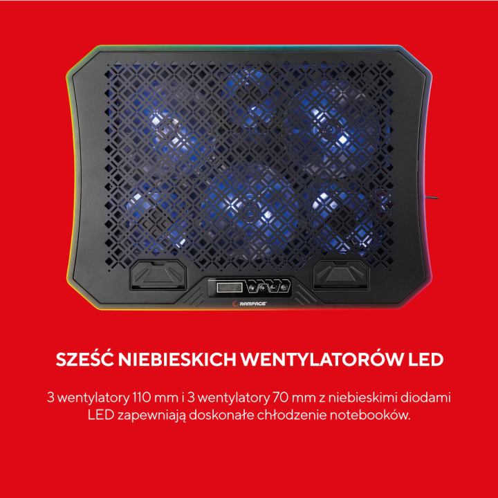 Rampage Podstawka Podkładka chłodząca pod laptopa 10-19" LED USB RGB cicha