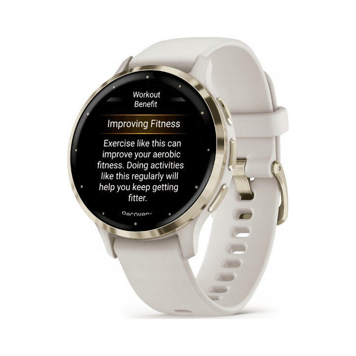 Garmin Venu 3S z czujnikiem tętna HRM Elevate Ox (jasnozłota ramka / jasnobeżowa koperta / jasnobeżowy pasek)