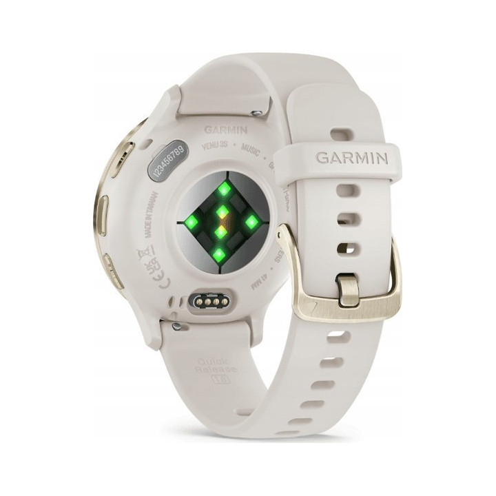 Garmin Venu 3S z czujnikiem tętna HRM Elevate Ox (jasnozłota ramka / jasnobeżowa koperta / jasnobeżowy pasek)