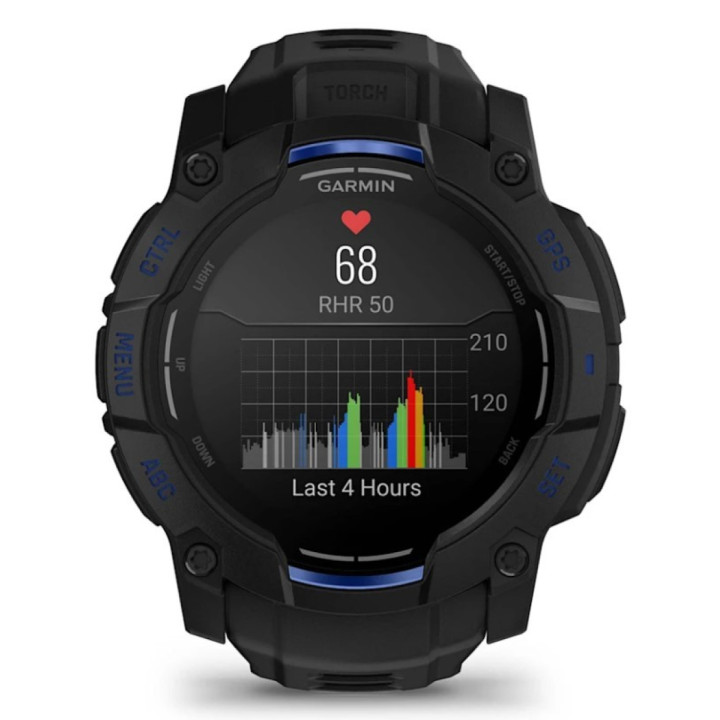 Garmin Instinct 3 AMOLED 50mm czarny z paskiem w kolorze black / bolt blue