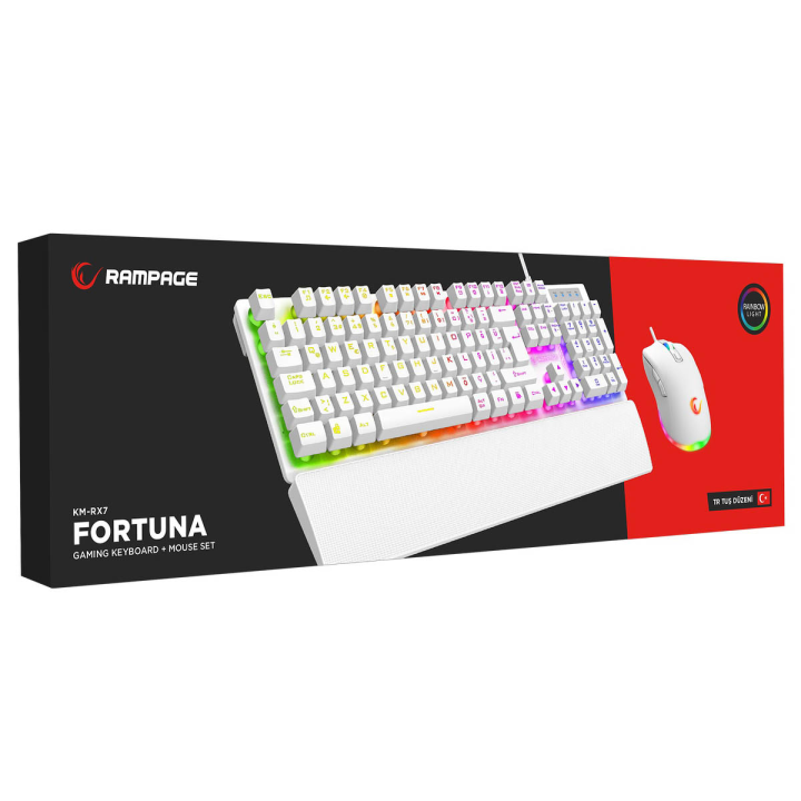 Rampage Fortuna Zestaw gamingowy klawiatura z podkładką i mysz 12800 DPI, biały