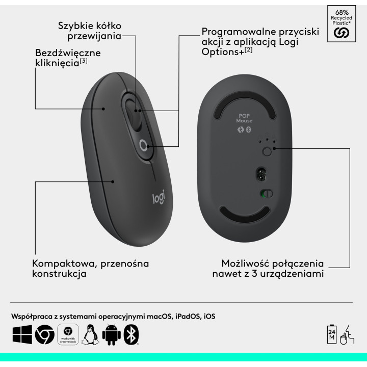 Logitech POP ICON Mouse Grafitowa