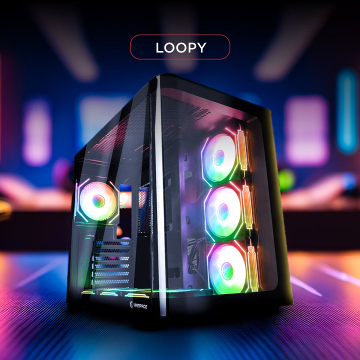 Rampage Loopy Obudowa PC akwarium 7x wentylator ARGB Infinity HUB czarna