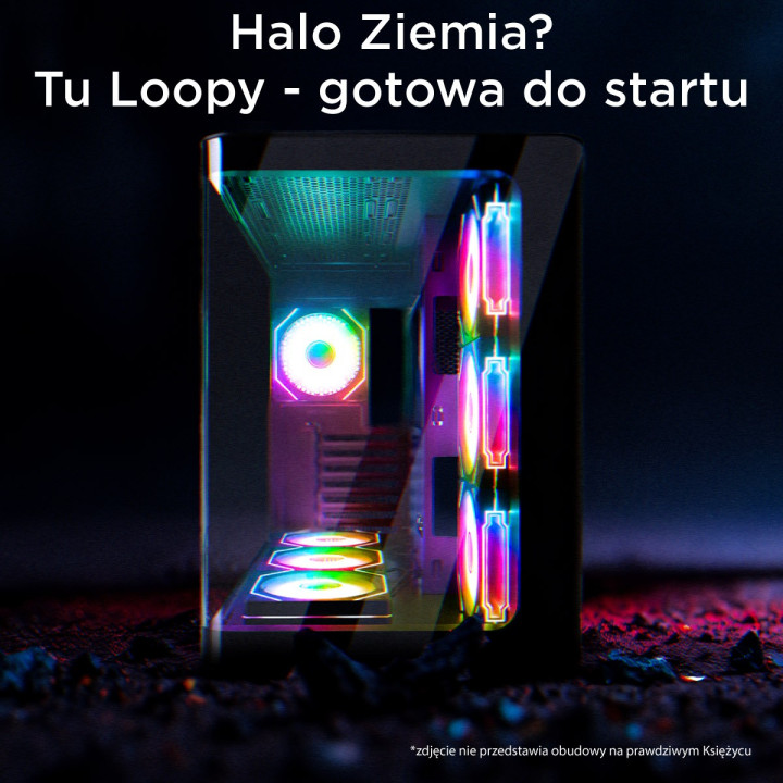 Rampage Loopy Obudowa PC akwarium 7x wentylator ARGB Infinity HUB czarna