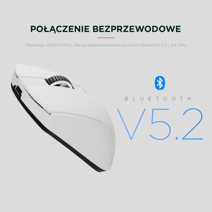Rampage Zenith Pro mysz bezprzewodowa 26000 DPI biała + odbiornik 4 KHz PAW3395 BT 5.2