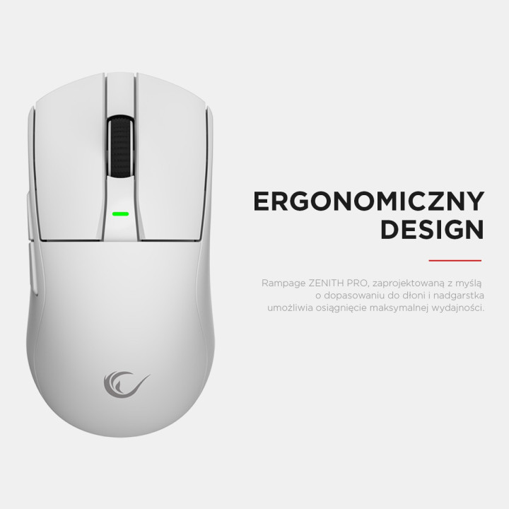 Rampage Zenith Pro mysz bezprzewodowa 26000 DPI biała + odbiornik 4 KHz PAW3395 BT 5.2