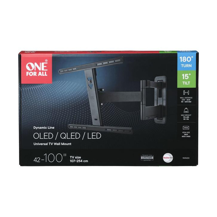 Uchwyt regulowany uchylny, obrotowy One For All WM5650 do dużych TV 42"-100" max 80kg