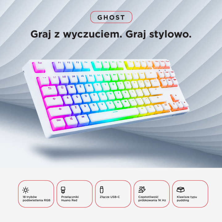 Rampage Klawiatura mechaniczna TKL GHOST Huano Red Switch biała