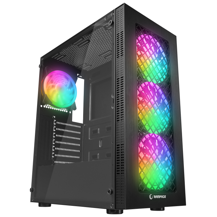 Rampage PLAID V1 Obudowa PC z oknem 4x wentylator 120mm RGB czarna