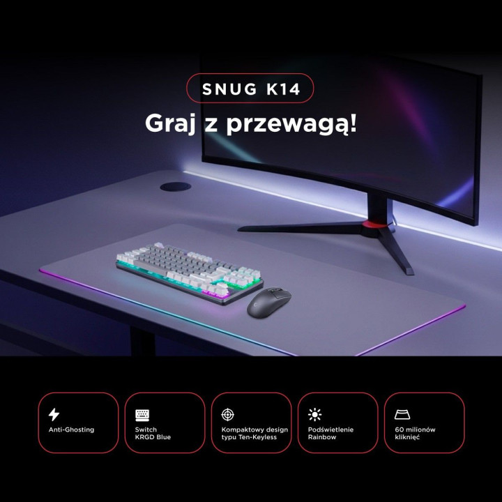 Rampage Klawiatura gamingowa mechaniczna Snug RGB KRGD Blue szaro-biała