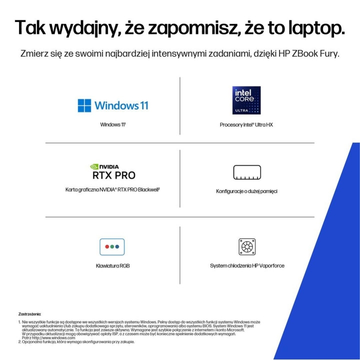 Mobilna stacja robocza HP ZBook Fury 18 G1i 98L95ET Ultra 7 265HX 18" WQXGA 165Hz 32GB 1000SSD RTX Pro 2000 W11Pro