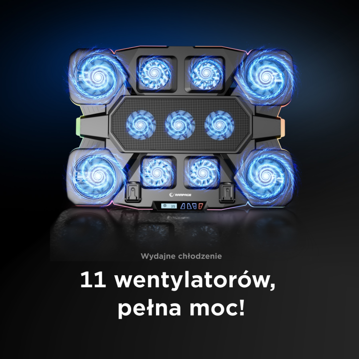 Rampage Glacier Gamingowa podstawka chłodząca pod laptop 14–17”, 2600RPM, czarna