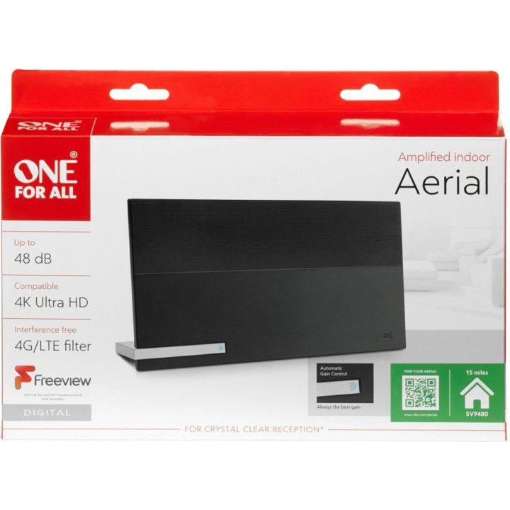 One For All SV 9480 INDOOR AMPLIFIED ANTENNA AGC UHD DVB-T2 EURO