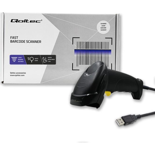 QOLTEC CZYTNIK KODÓW KRESKOWYCH LASEROWY | 1D | USB | CZARNY