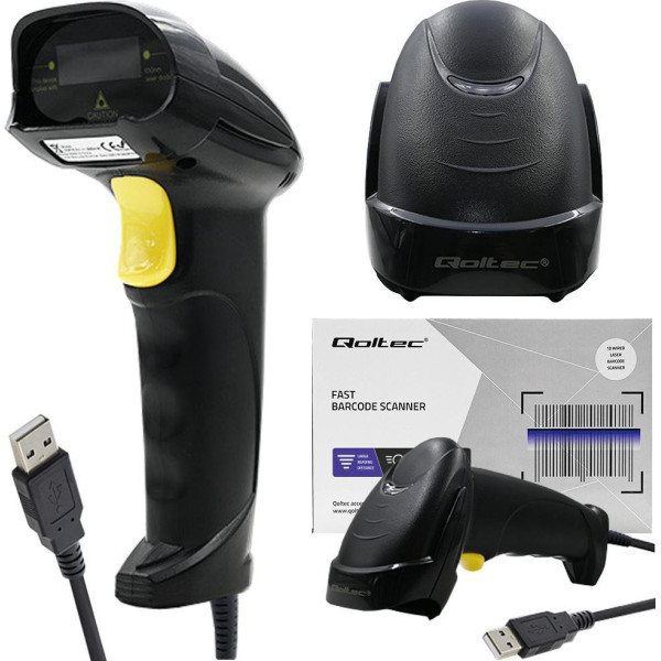 QOLTEC CZYTNIK KODÓW KRESKOWYCH LASEROWY | 1D | USB | CZARNY