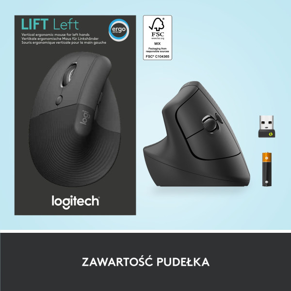Mysz bezprzewodowa Logitech Lift ergonomiczna dla leworęcznych grafitowa 910-006474