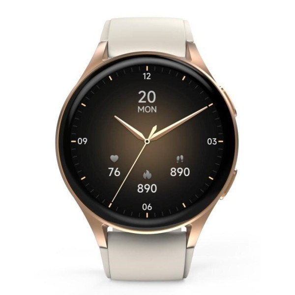 Hama Smartwatch 8900, GPS, AMOLED 1.3, złota koperta, beżowy pasek silikonowy
