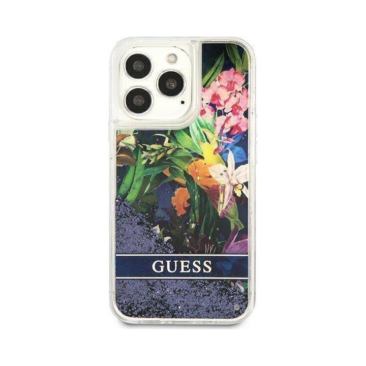 Guess Liquid Glitter Flower do iPhone 13 Pro (niebieski)