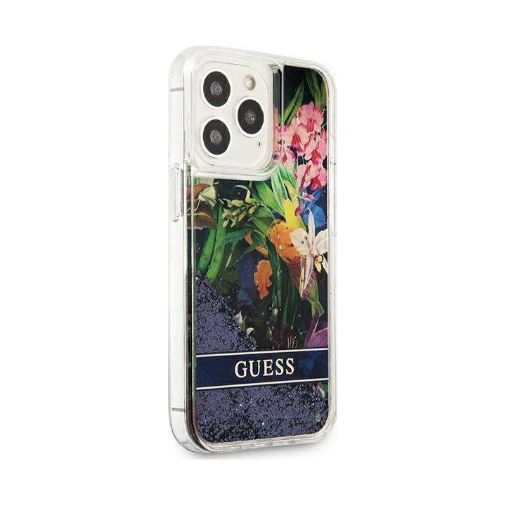 Guess Liquid Glitter Flower do iPhone 13 Pro (niebieski)