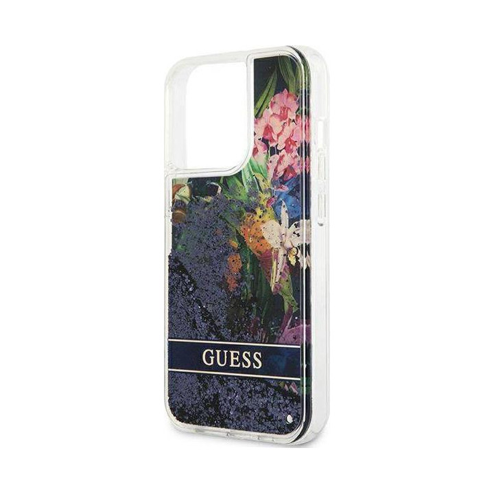 Guess Liquid Glitter Flower do iPhone 13 Pro (niebieski)