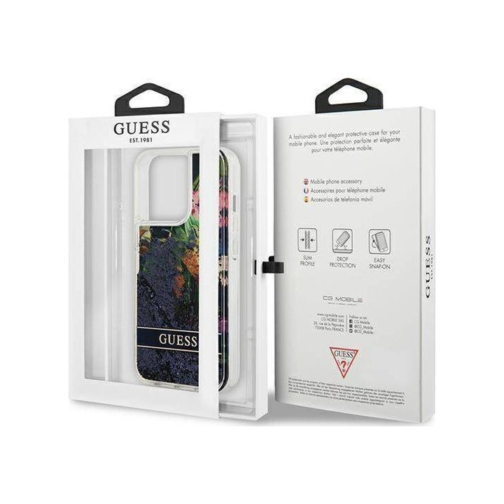 Guess Liquid Glitter Flower do iPhone 13 Pro (niebieski)