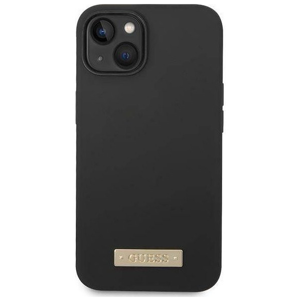 Guess Silicone Logo Plate MagSafe do iPhone 14 Plus (czarny)