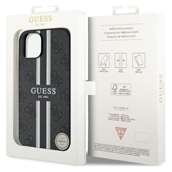 Guess 4G Printed Stripes MagSafe - Etui iPhone 14 Plus (Czarny)