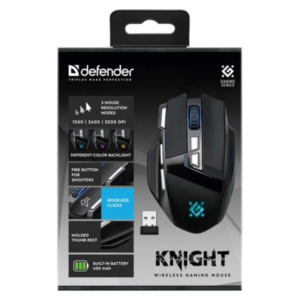 DEFENDER MYSZ GM-885 KNIGHT RF BEZPRZEWODOWA 3200dpi 8P CZARNA