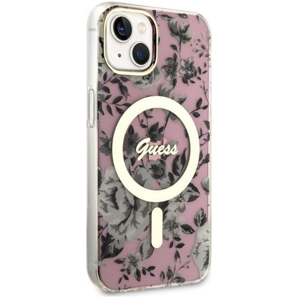 Guess Flower MagSafe - Etui iPhone 14 Plus (Różowy)