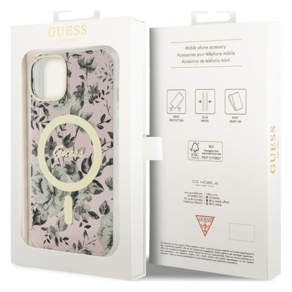 Guess Flower MagSafe - Etui iPhone 14 Plus (Różowy)