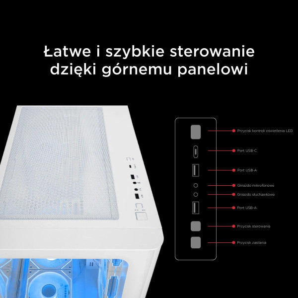 Rampage Loopy Obudowa PC akwarium 7x wentylator ARGB Infinity HUB biała