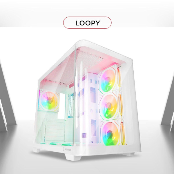 Rampage Loopy Obudowa PC akwarium 7x wentylator ARGB Infinity HUB biała